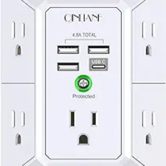 Wall Charger Surge Protector 5 Outlet Extender with 4 USB Charging Ports 3-Sided - Picture 7 of 7